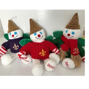 Set of 3 different Mr. Bingle years 2011, 2013, 2014 plush snowman Dillard's NEW